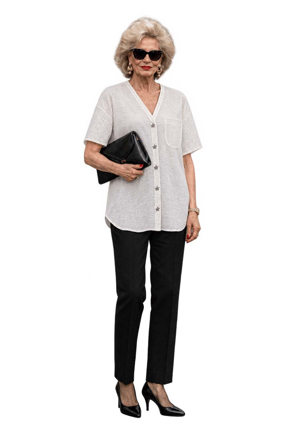 1980s Ivory White Lightweight Knit Blouse - Model