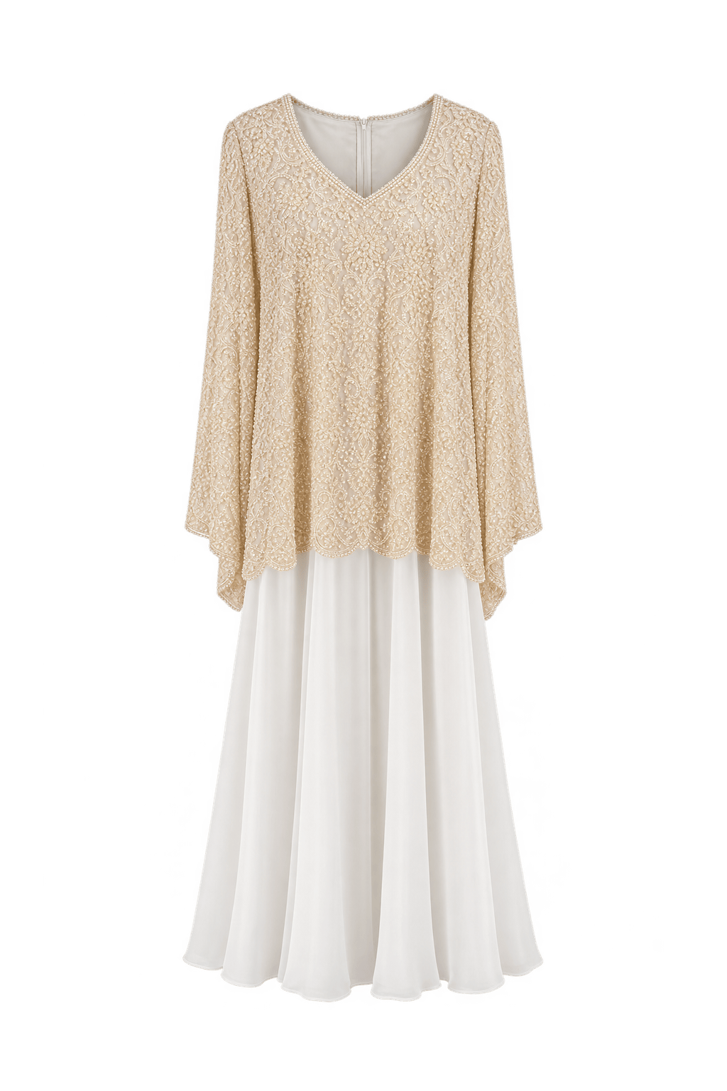 1980s Ivory White Beaded Lace Gown - Front View