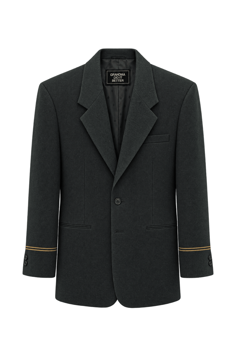 1980s Charcoal Gray Woven Blazer - Front View