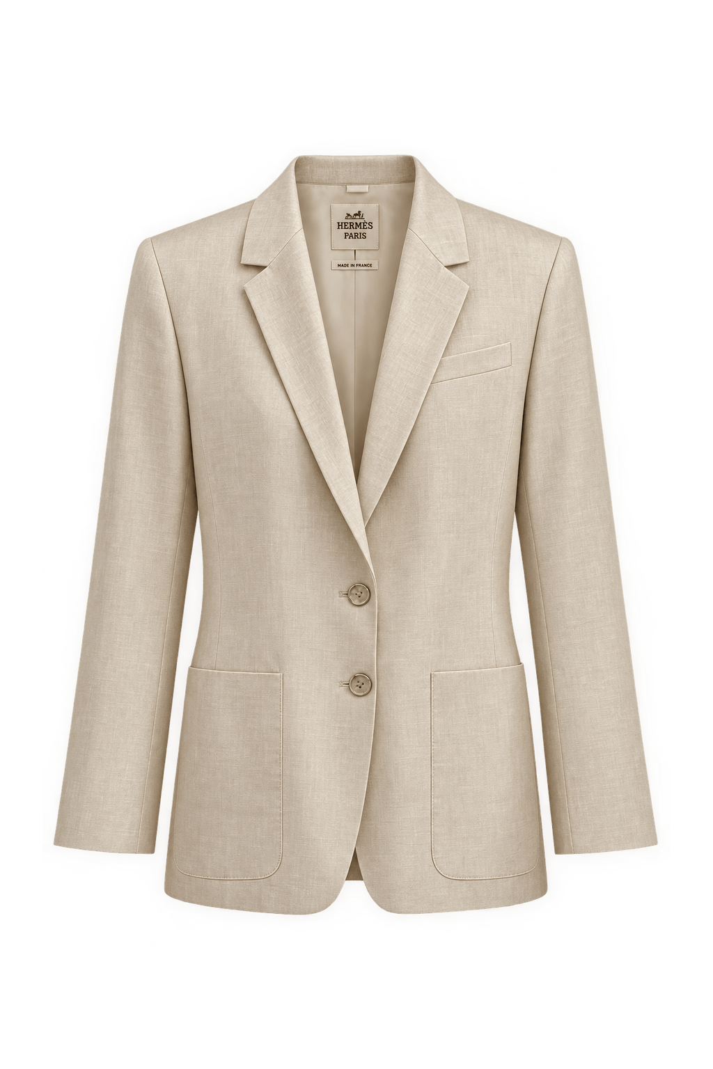 1980s Pale Champagne Beige Silk Blazer - Front View