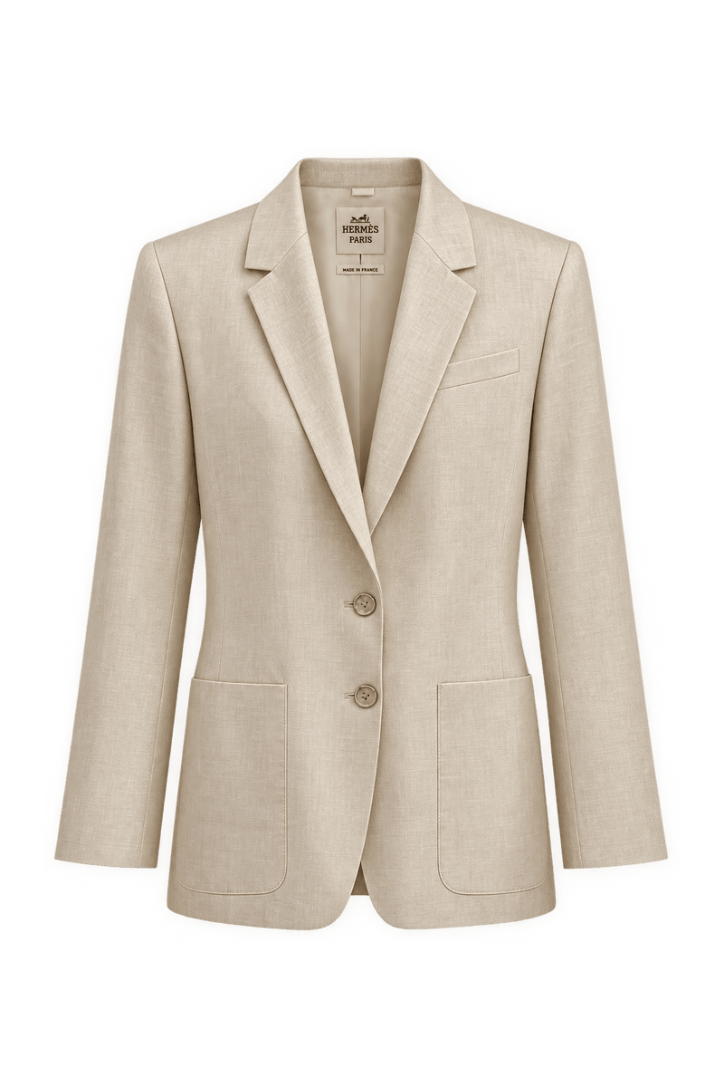 1980s Pale Champagne Beige Silk Blazer - Front View