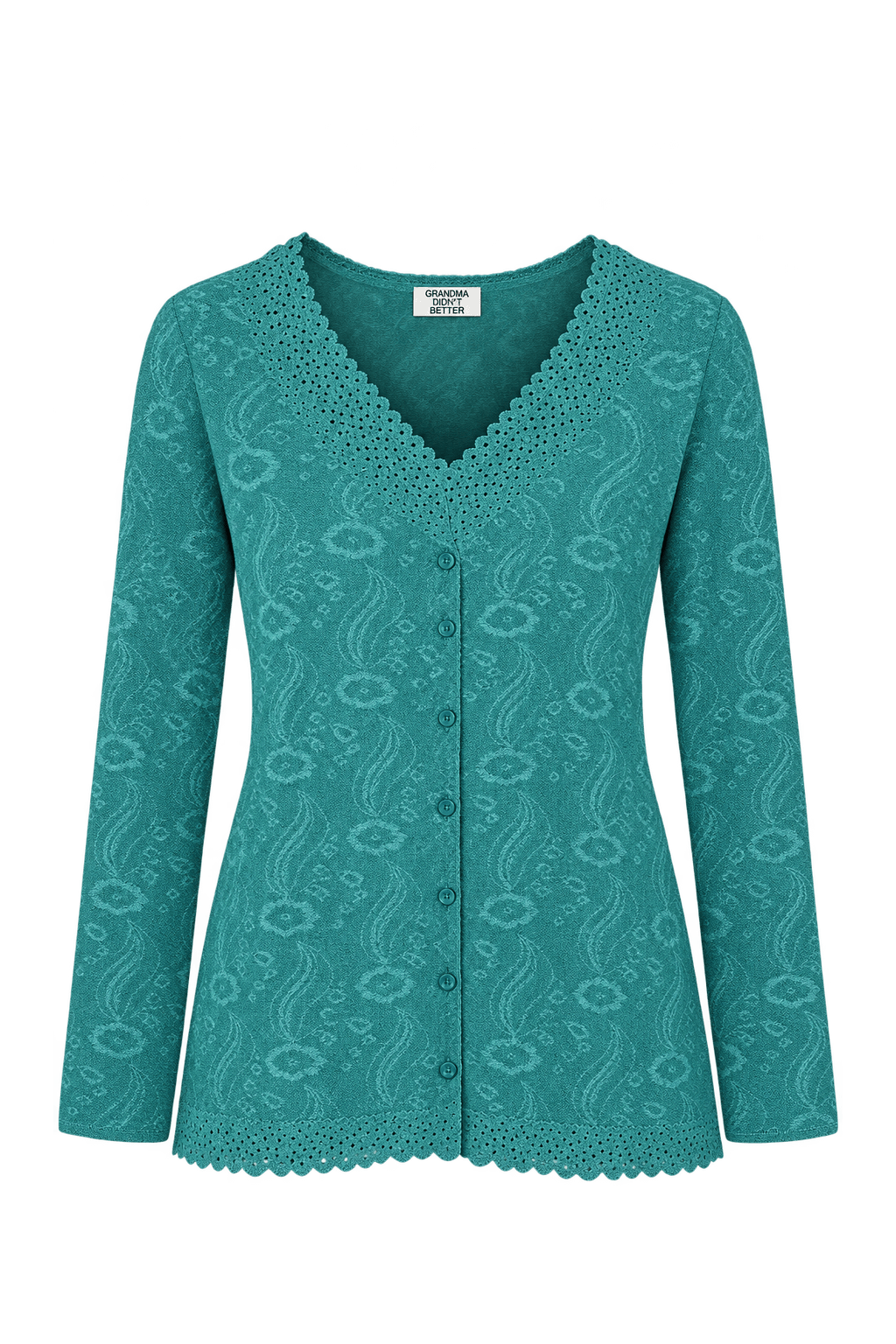 1980s Teal Knit Cardigan - Front View