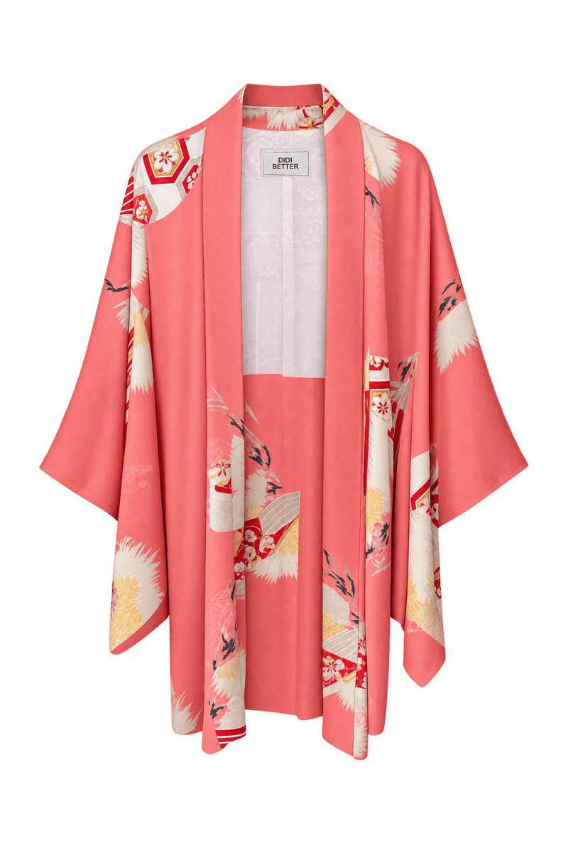 1970s Coral Pink Silk Coat - Front View