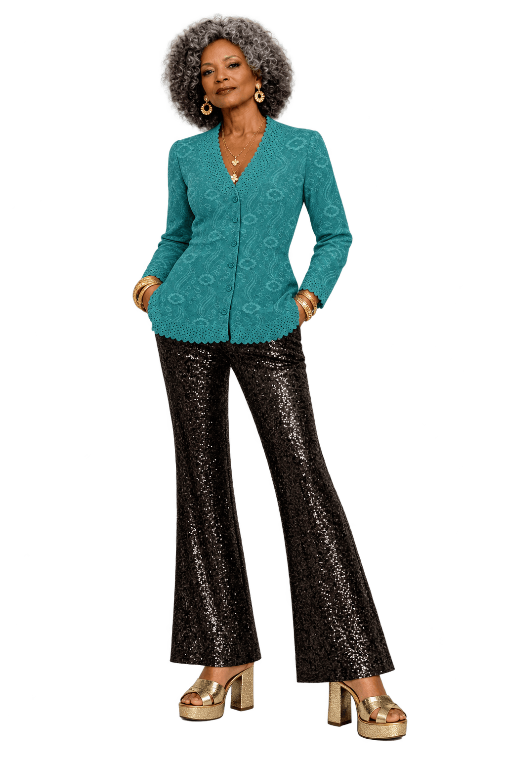 1980s Teal Knit Cardigan - Model