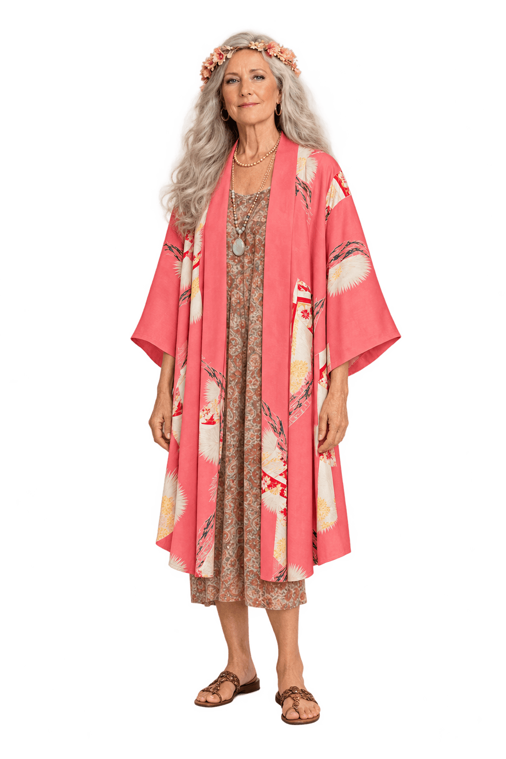 1970s Coral Pink Silk Coat - Model
