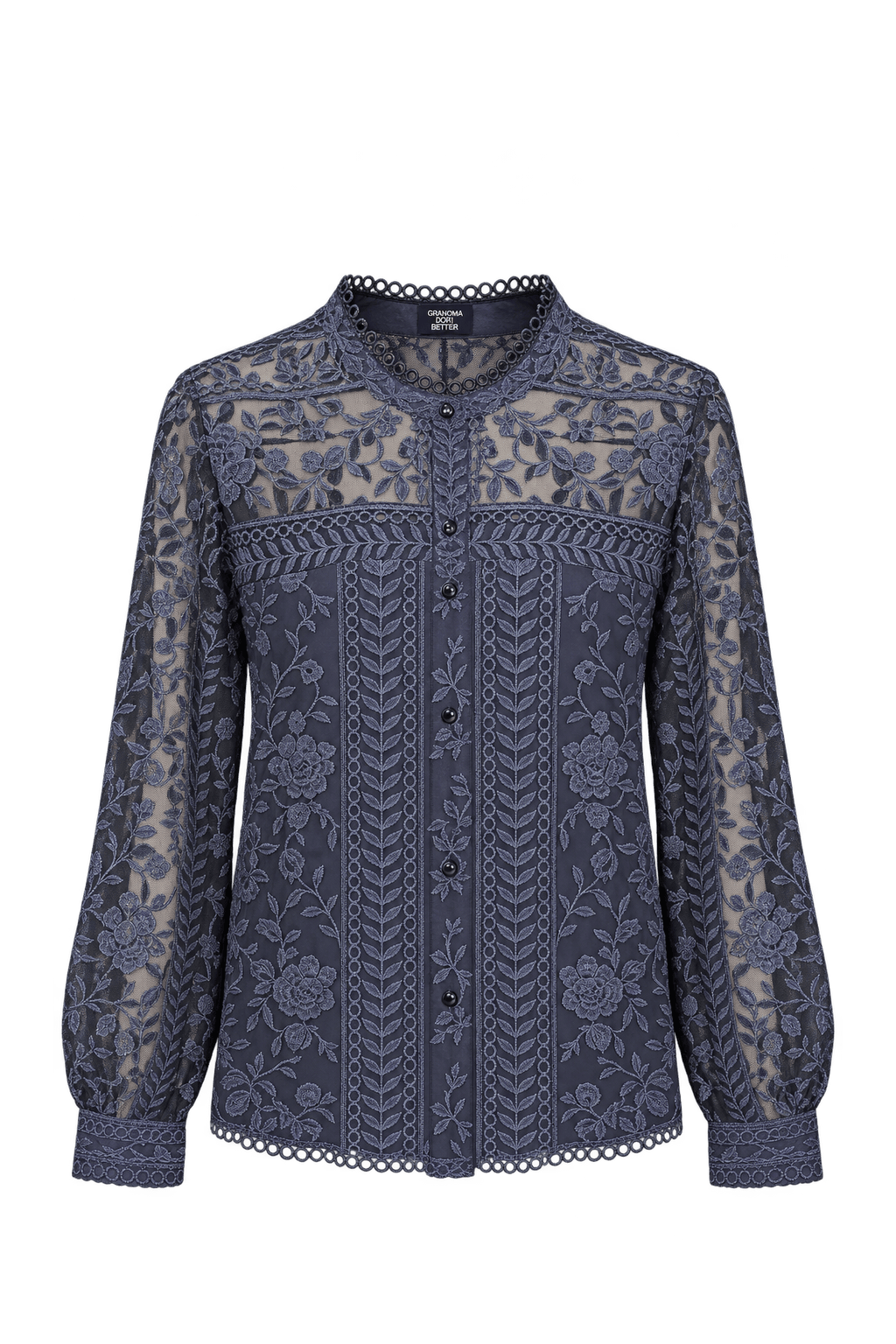1990s Dark Navy Blue Sheer Mesh Blouse - Front View