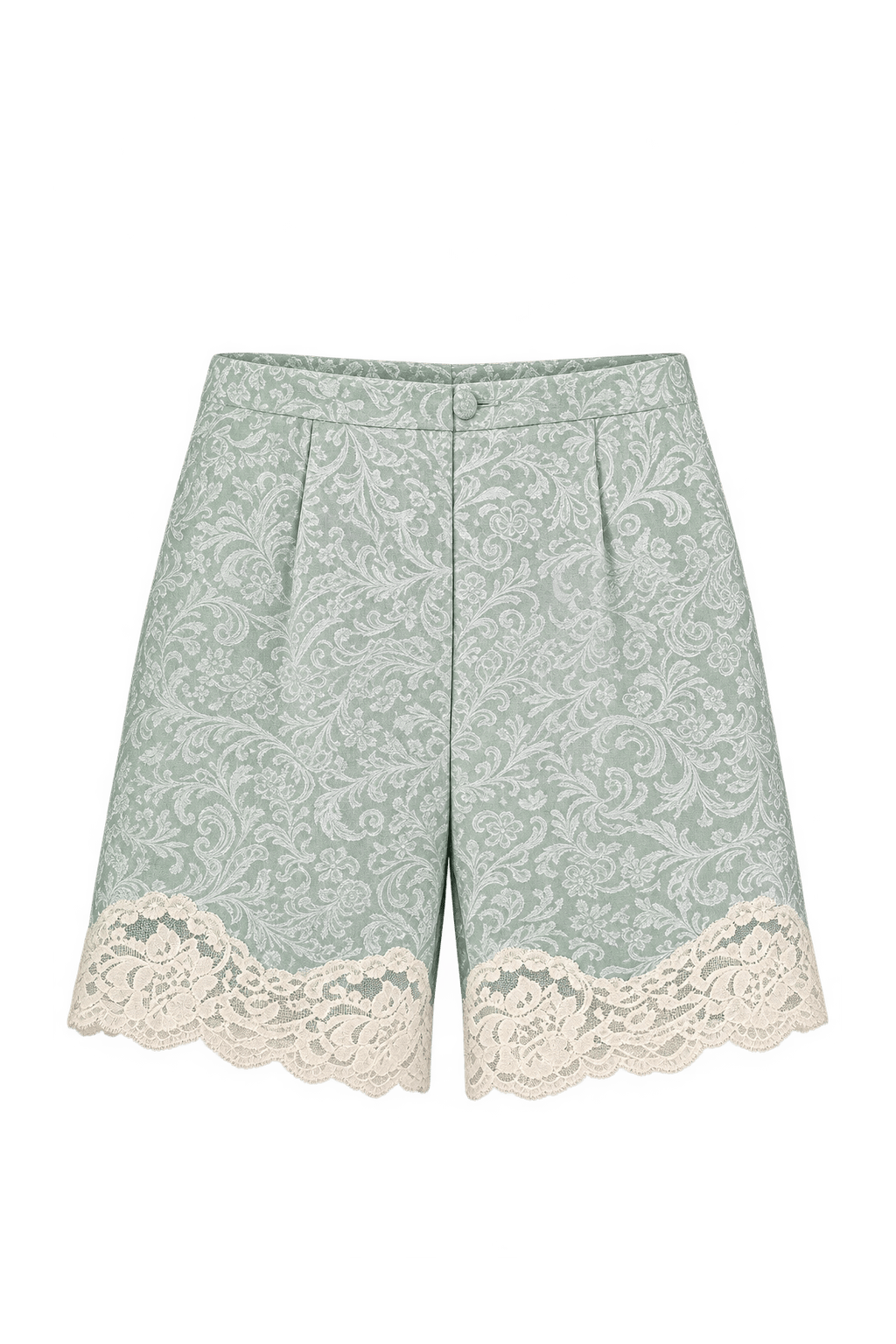 1990s Pale Mint Green Silky Shorts - Front View