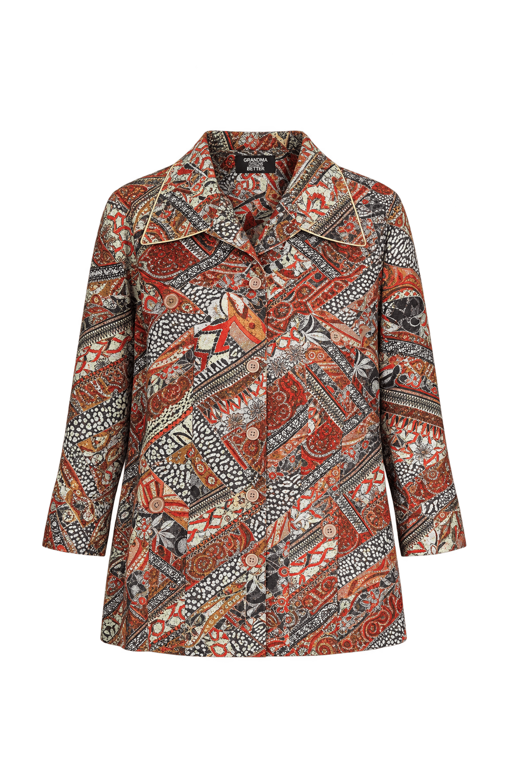 1970s Rust Red Woven Fabric Blouse - Front View