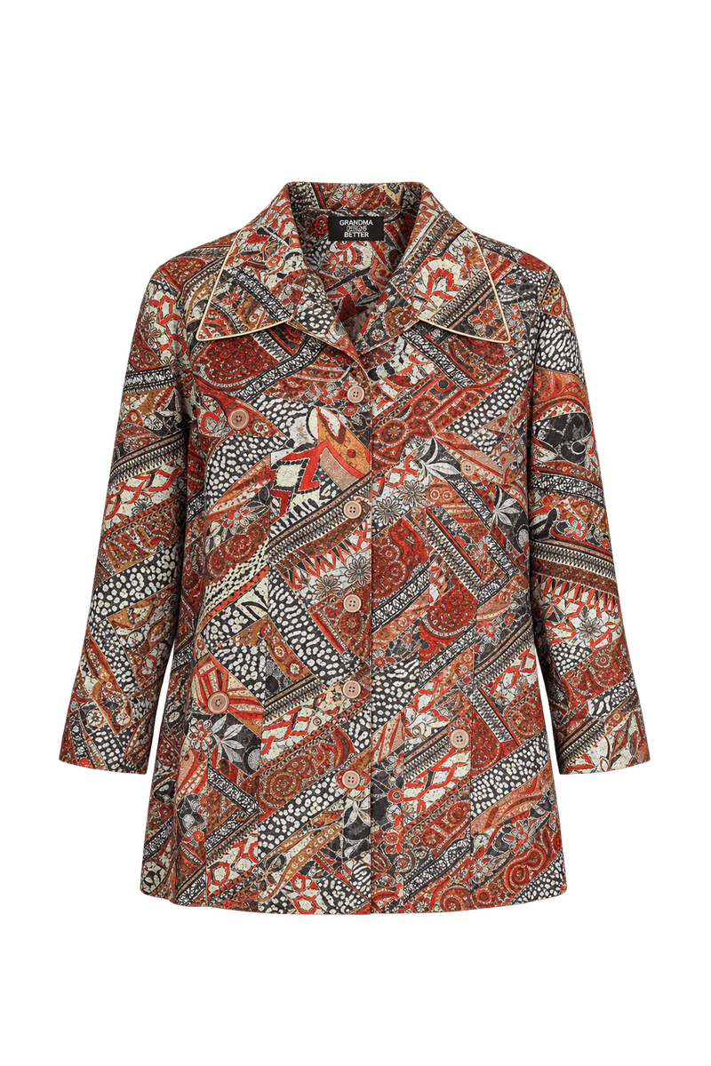 1970s Rust Red Woven Fabric Blouse - Front View