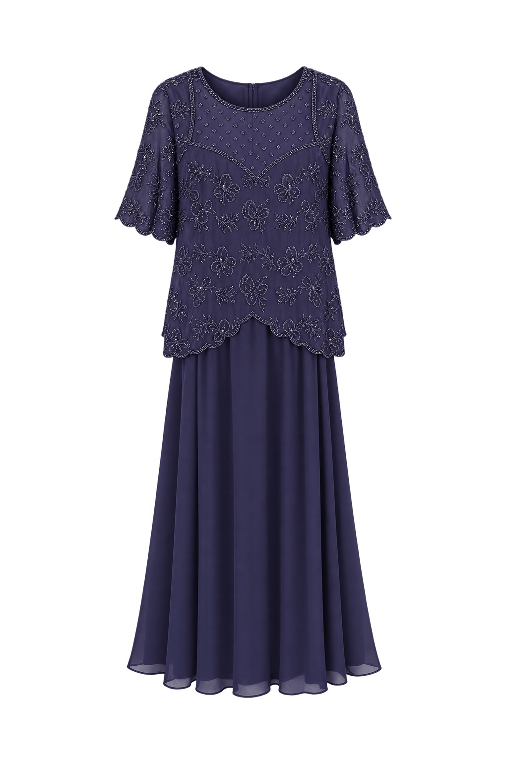 1980s Deep Plum Purple Chiffon Gown - Front View