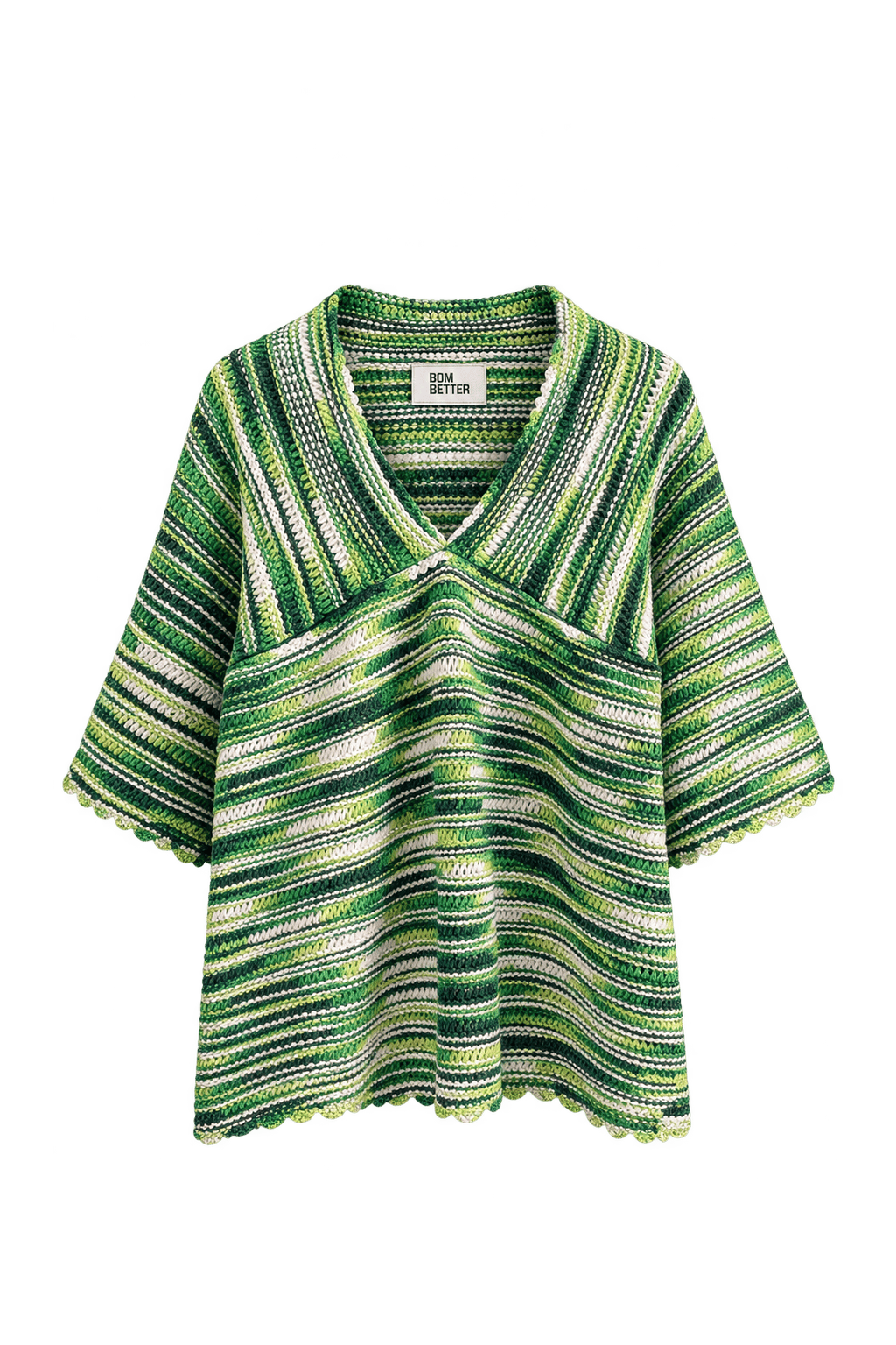 1980s Variegated Green Knit Sweater - Front View