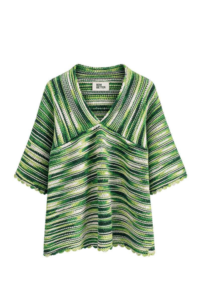 1980s Variegated Green Knit Sweater - Front View