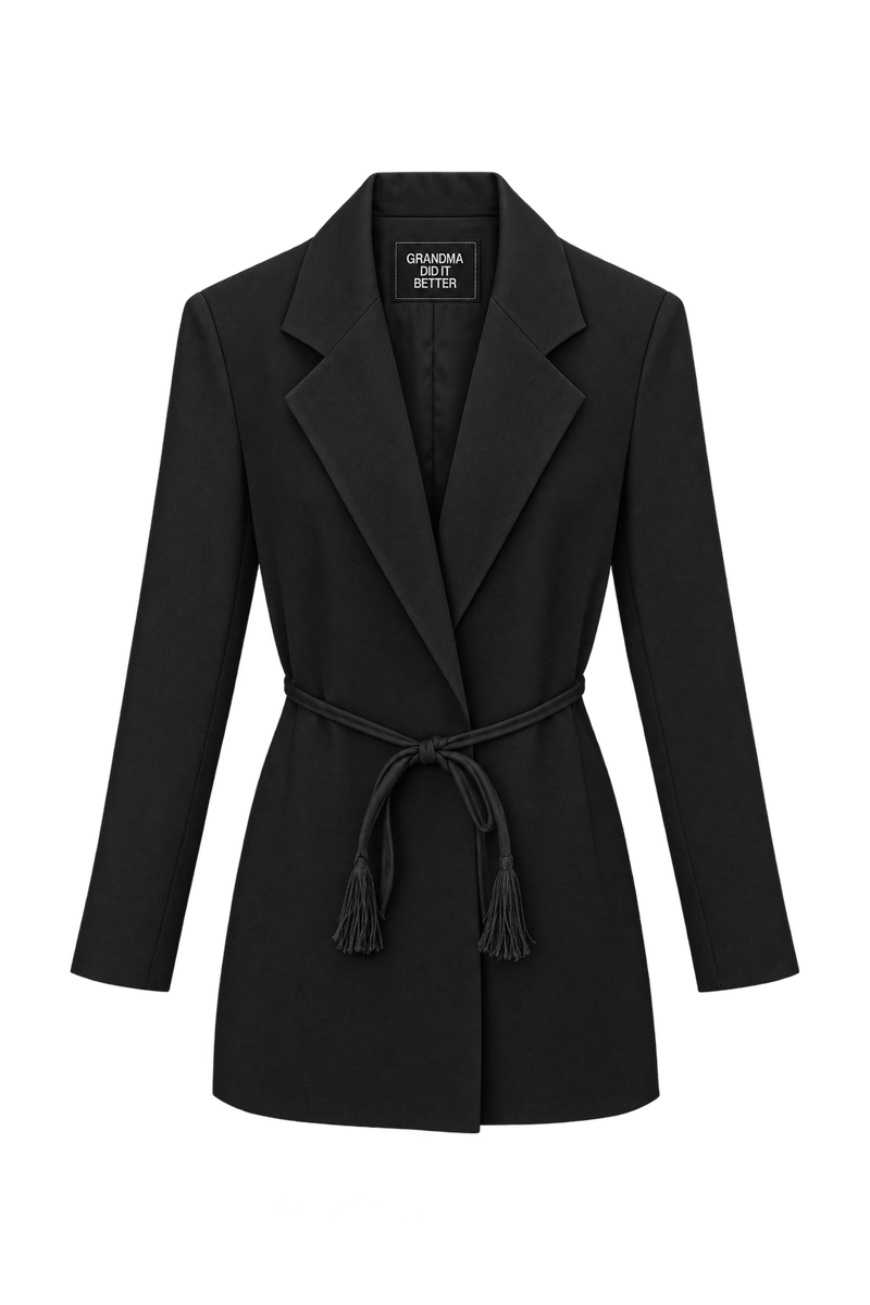 1990s Black Woven Suiting Blazer - Front View