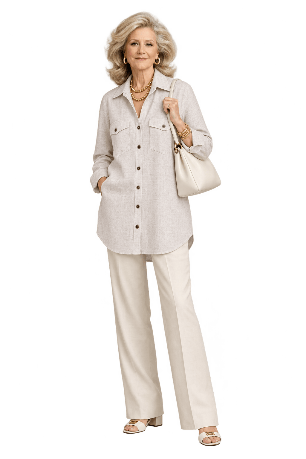 1970s Cream Beige Linen Button-Down Shirt - Model