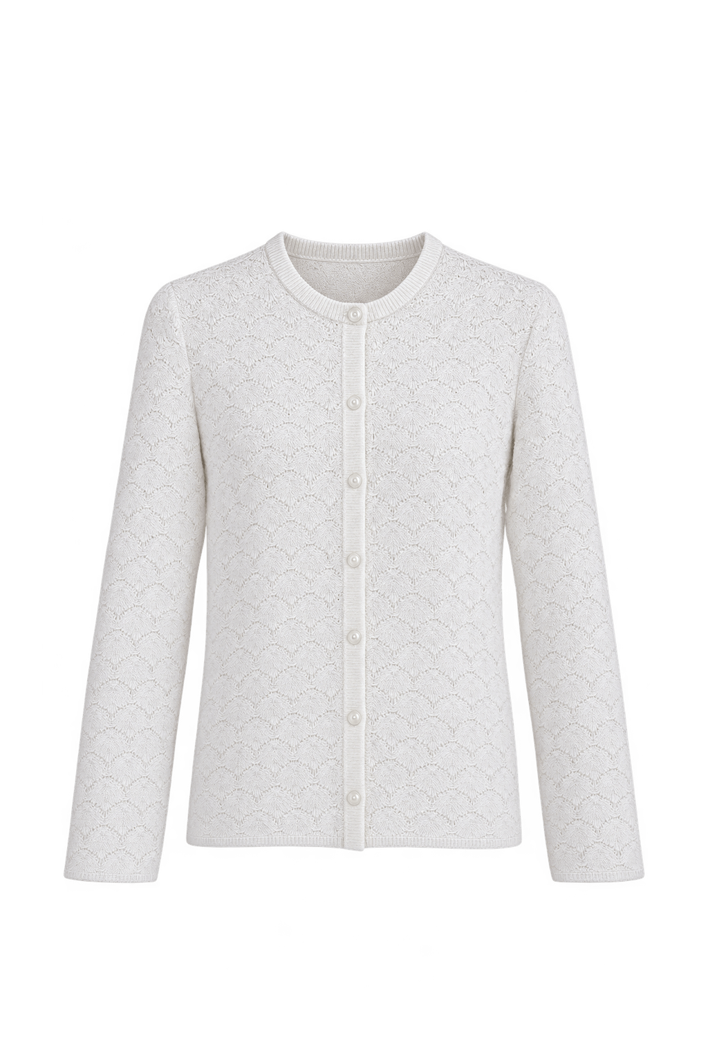1970s Ivory White Knit Cardigan - Front View