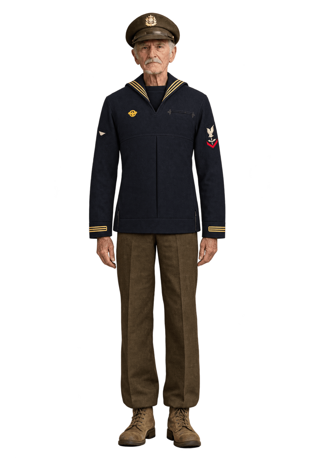1940s Very Dark Navy Woven Sailor Shirt - Model