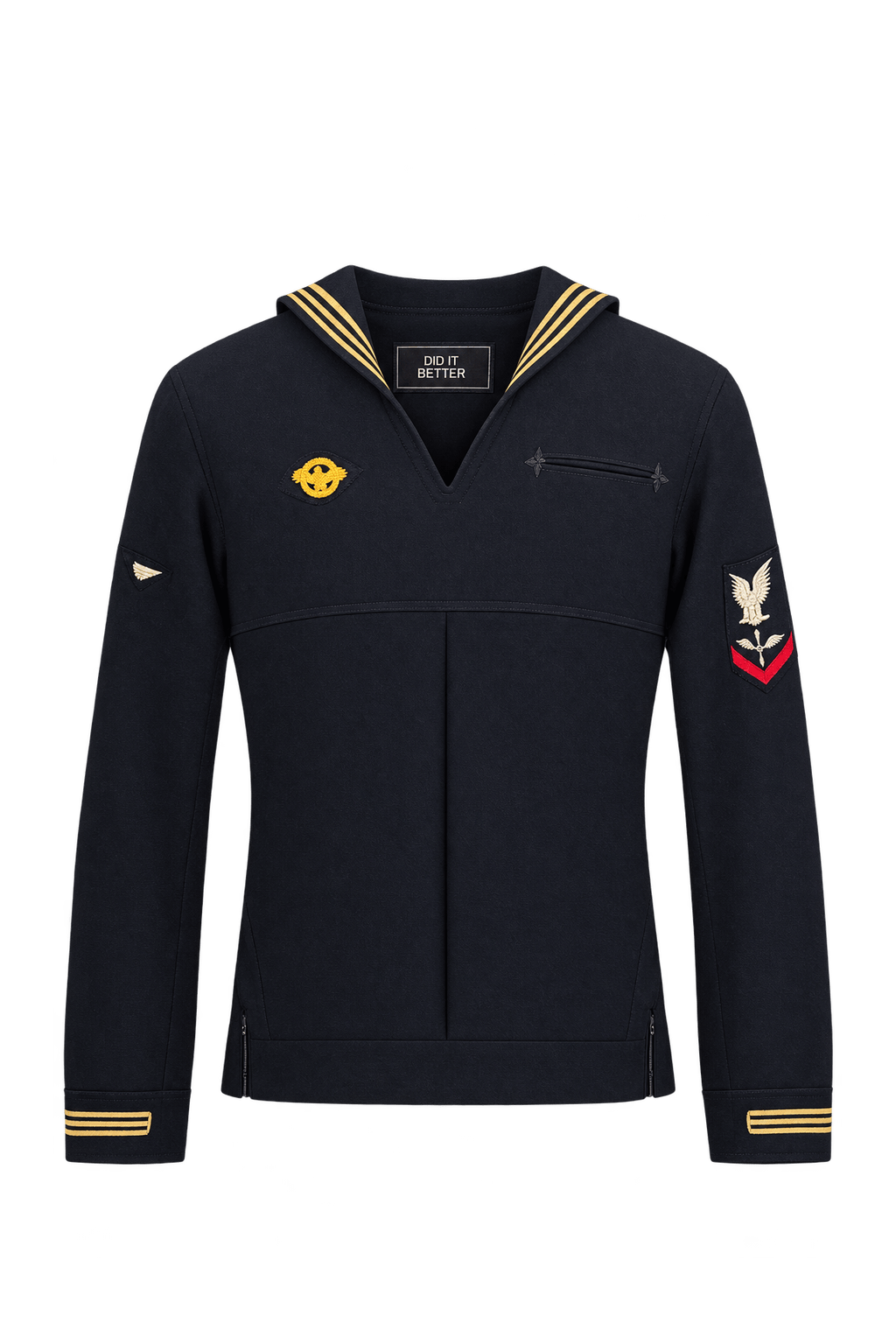 1940s Very Dark Navy Woven Sailor Shirt - Front View