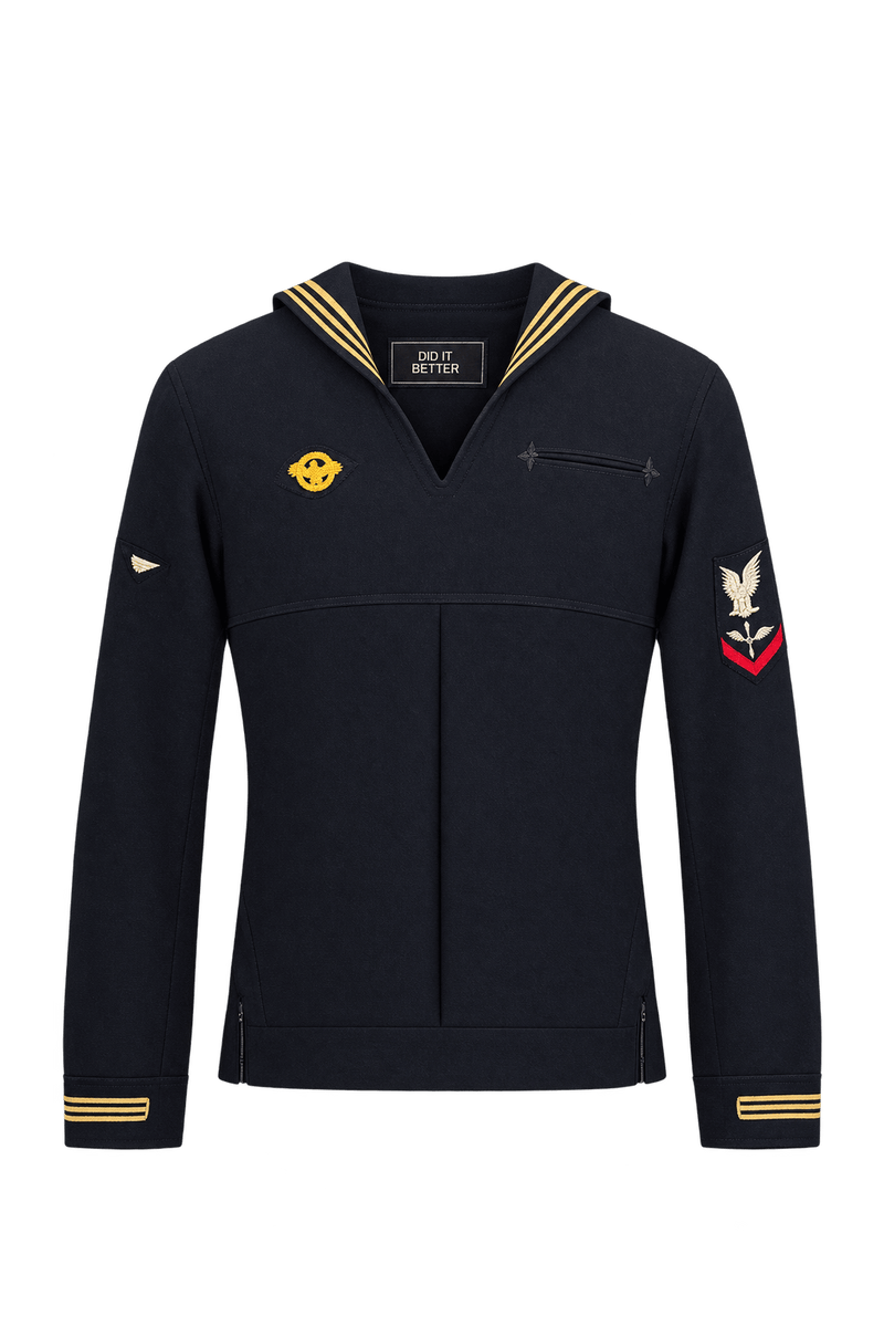 1940s Very Dark Navy Woven Sailor Shirt - Front View
