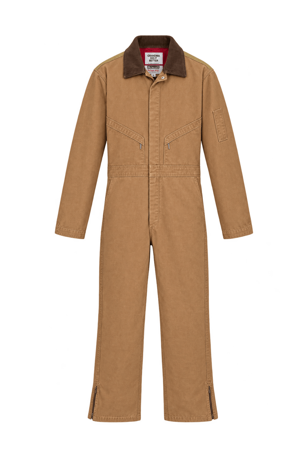 1990s Faded Tan Brown Heavy Cotton Jumpsuit - Front View