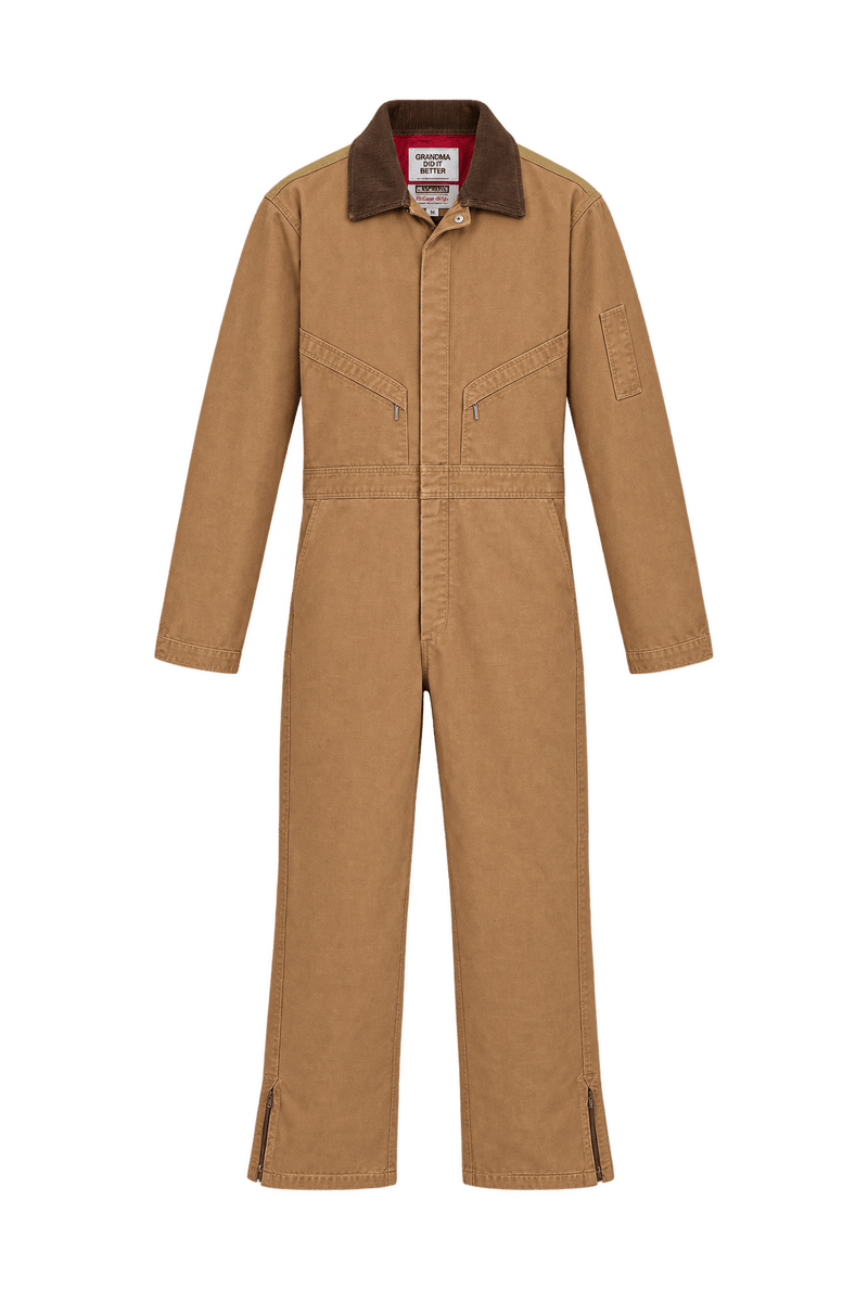 1990s Faded Tan Brown Heavy Cotton Jumpsuit - Front View