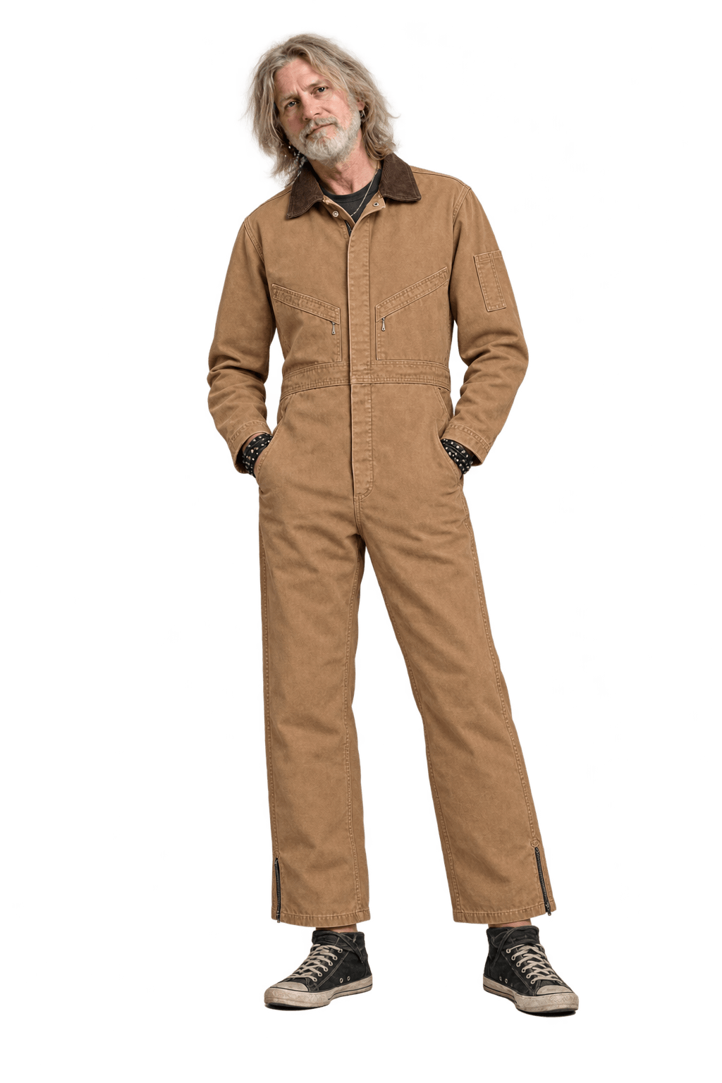 1990s Faded Tan Brown Heavy Cotton Jumpsuit - Model