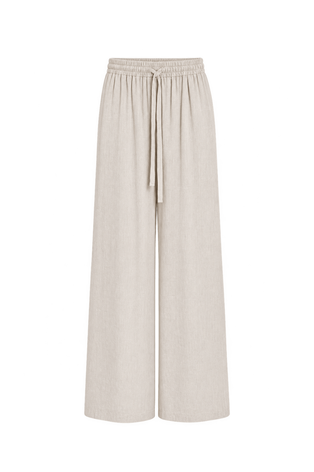 1990s Warm Ivory Woven Fabric Wide-Leg Pants - Front View