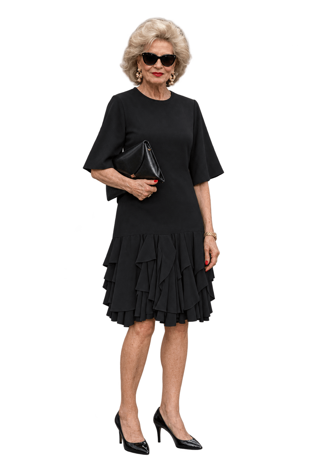 1980s Charcoal Black Fluid Dress - Model