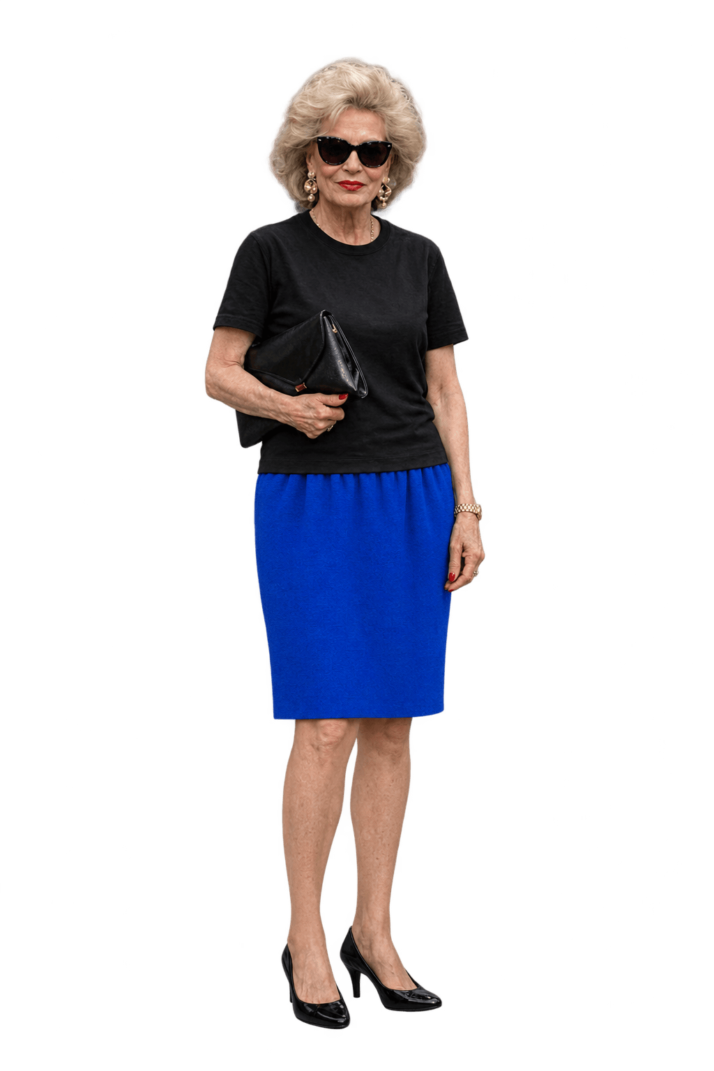 1980s Cobalt Blue Knit Skirt - Model