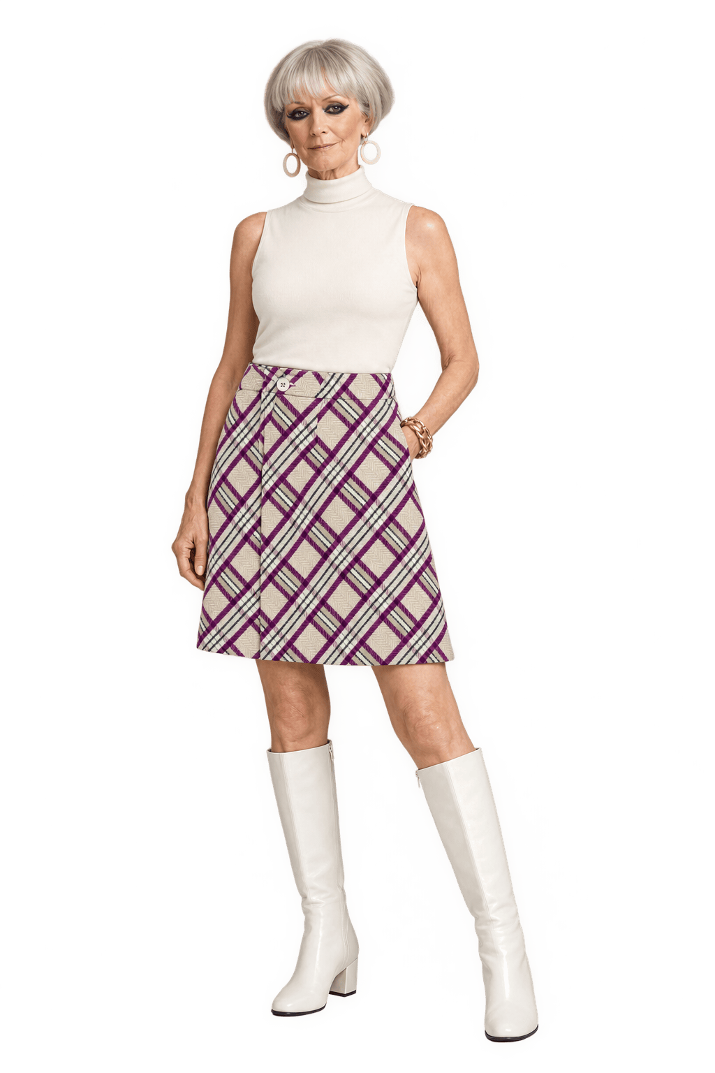 1960s Cream Woven Skirt - Model