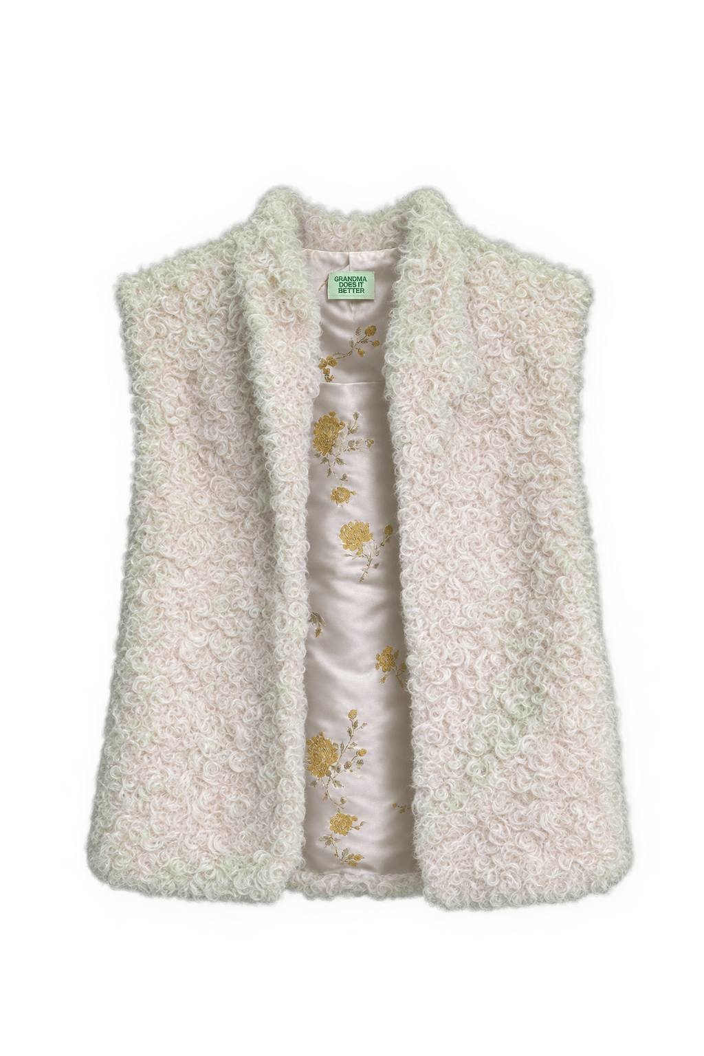 1980s Ivory White Curly Fur Vest - Front View