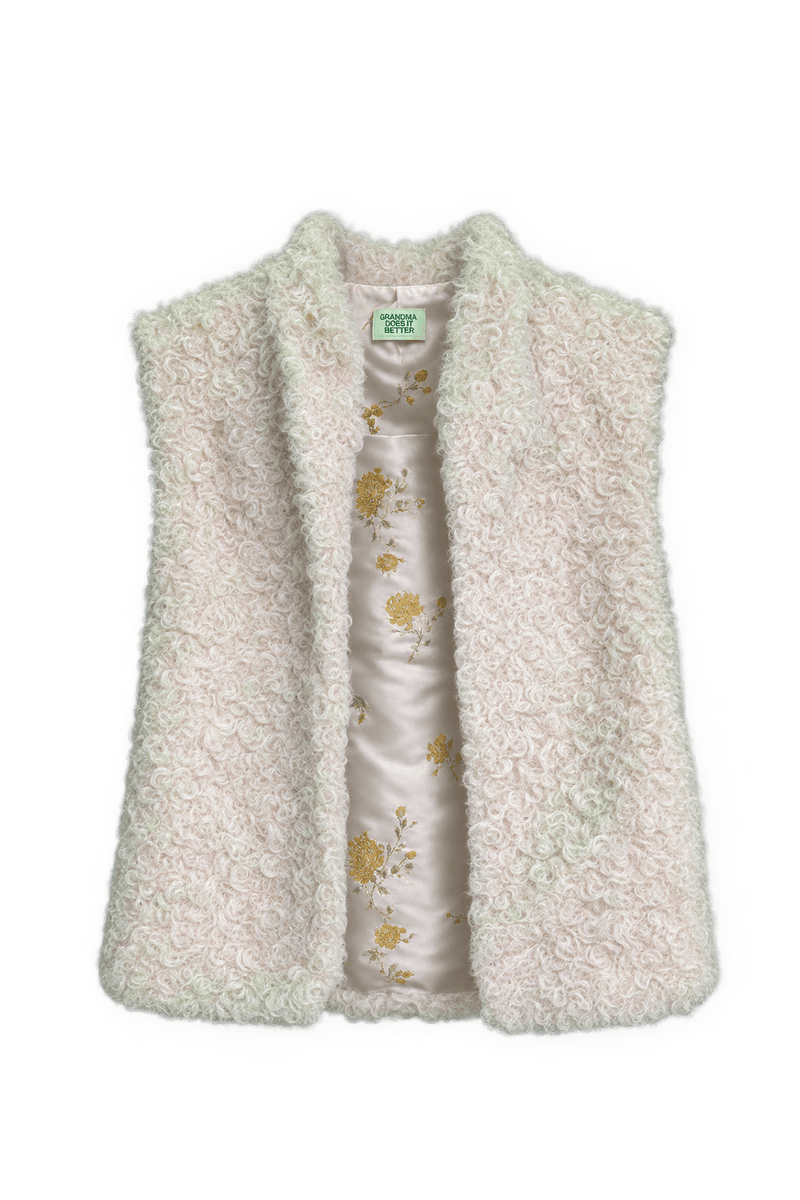 1980s Ivory White Curly Fur Vest - Front View