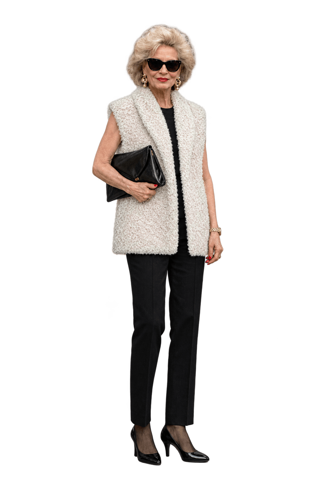 1980s Ivory White Curly Fur Vest - Model