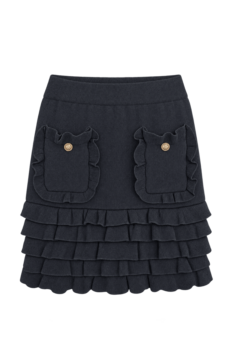 1990s Black Knit Mini Skirt - Front View