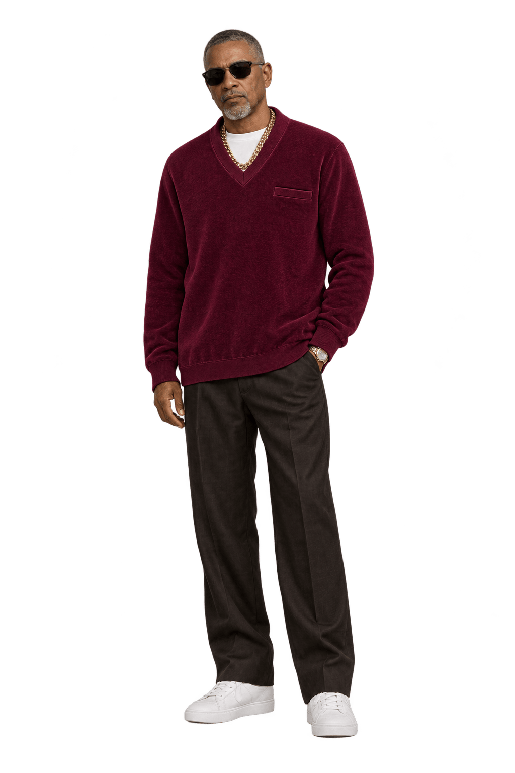 1990s Deep Burgundy Velour Sweater - Model