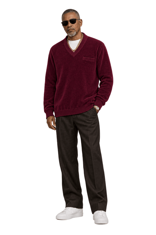 1990s Deep Burgundy Velour Sweater - Model