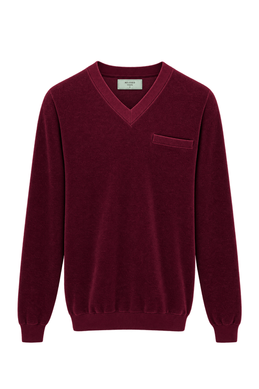 1990s Deep Burgundy Velour Sweater - Front View
