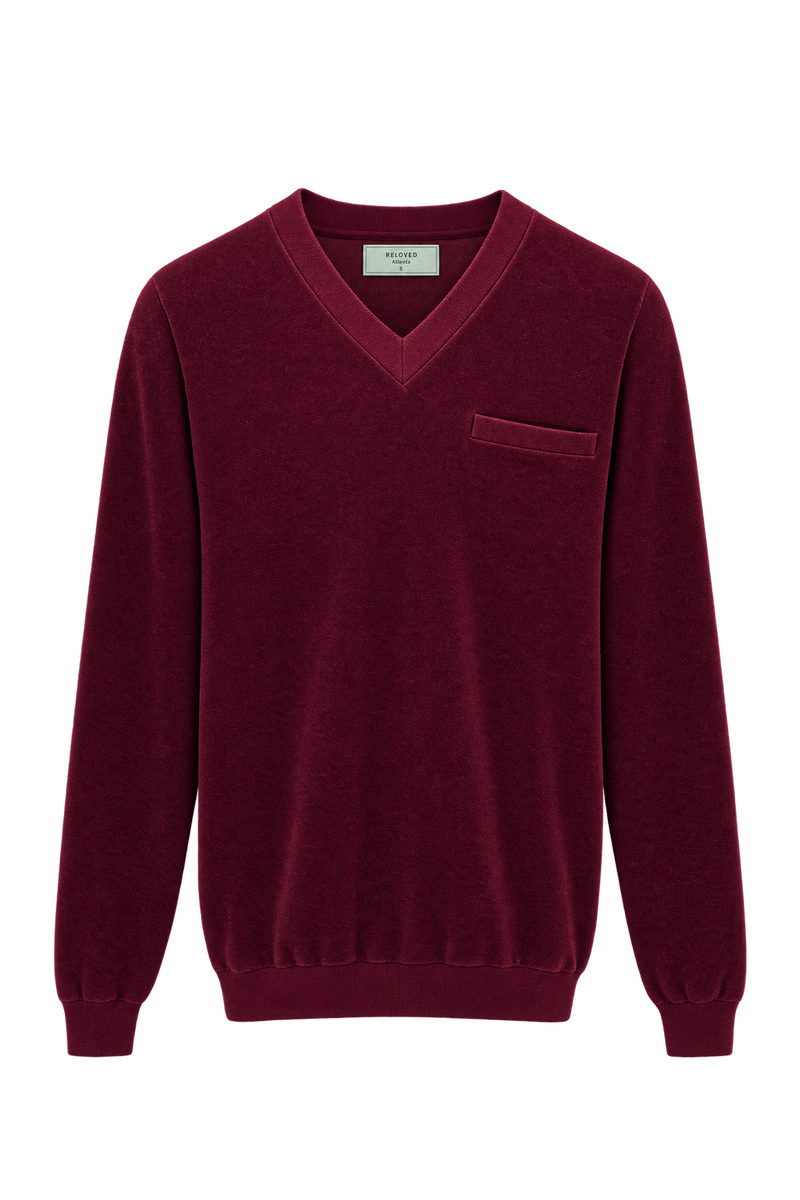 1990s Deep Burgundy Velour Sweater - Front View