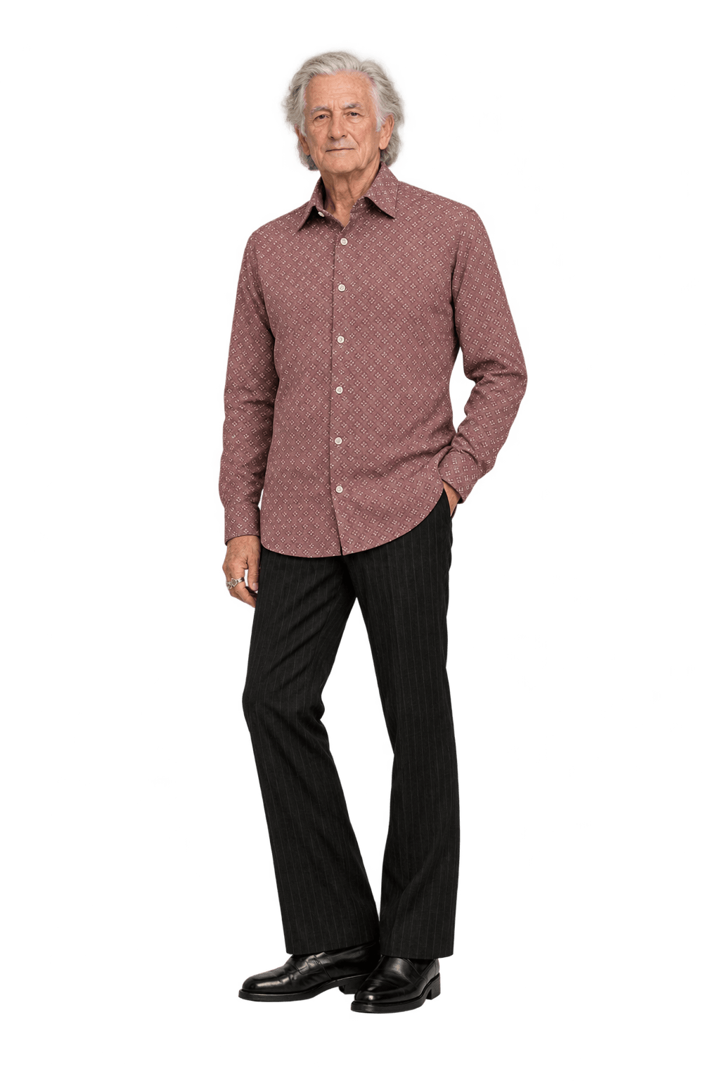1970s Dusty Rose Pink Woven Fabric Button-Down Shirt - Model