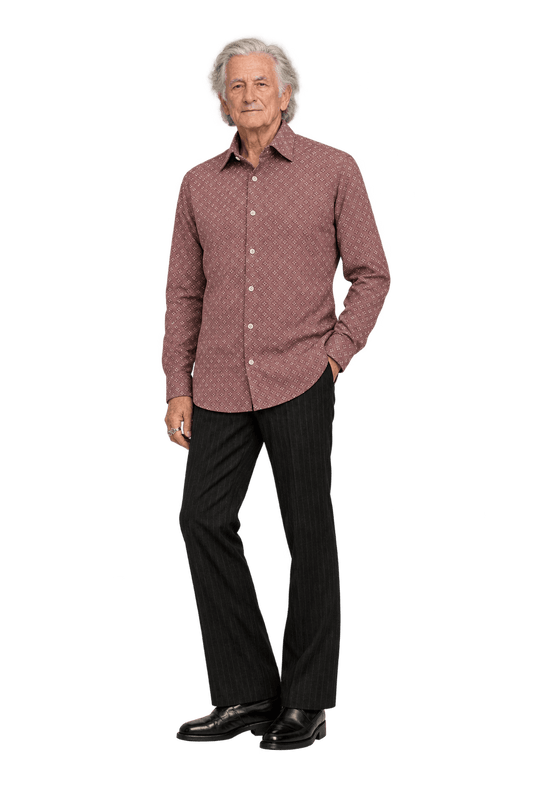 1970s Dusty Rose Pink Woven Fabric Button-Down Shirt - Model