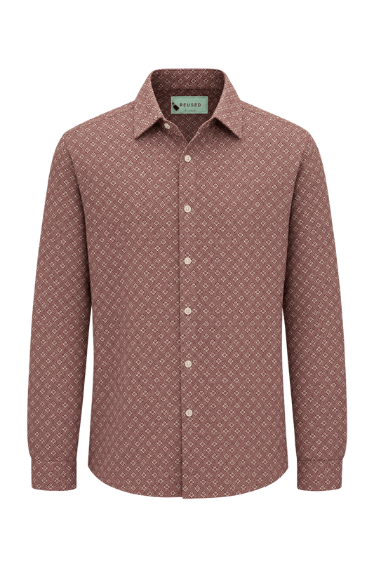 1970s Dusty Rose Pink Woven Fabric Button-Down Shirt - Front View