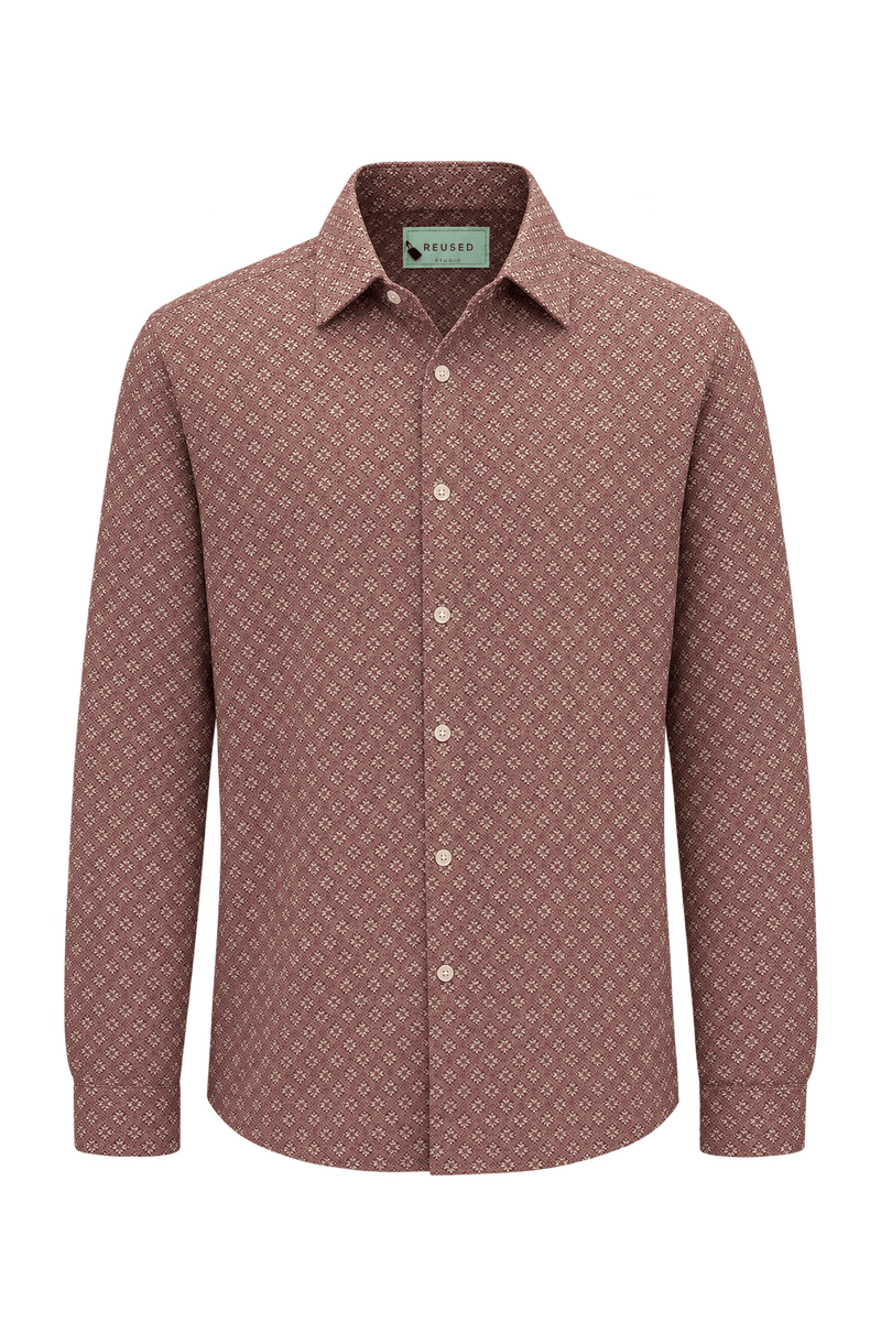 1970s Dusty Rose Pink Woven Fabric Button-Down Shirt - Front View