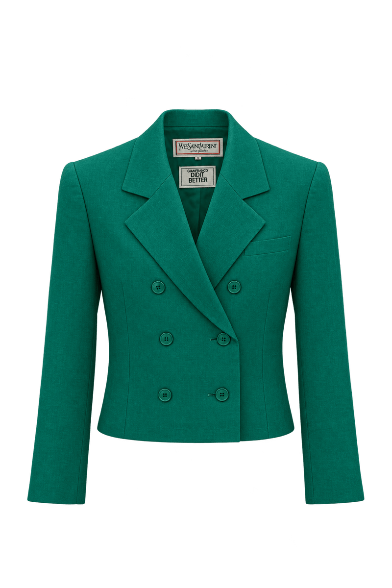1980s Emerald Green Woven Blazer - Front View
