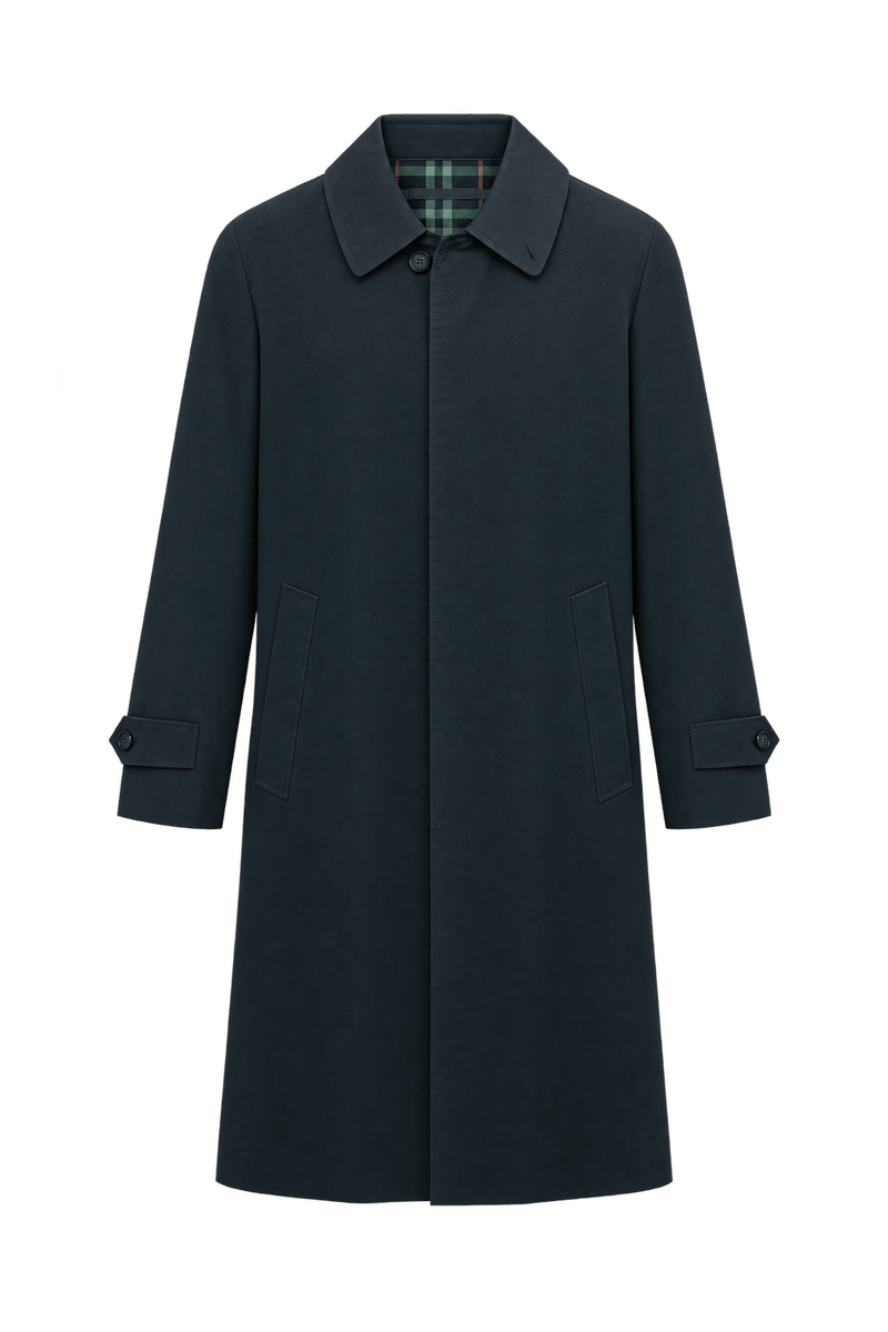 1980s Very Dark Navy Blue Woven Fabric Coat - Front View