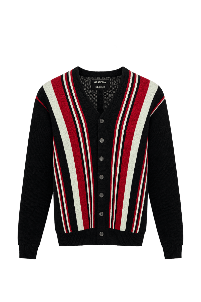 1960s Black Knit Cardigan - Front View