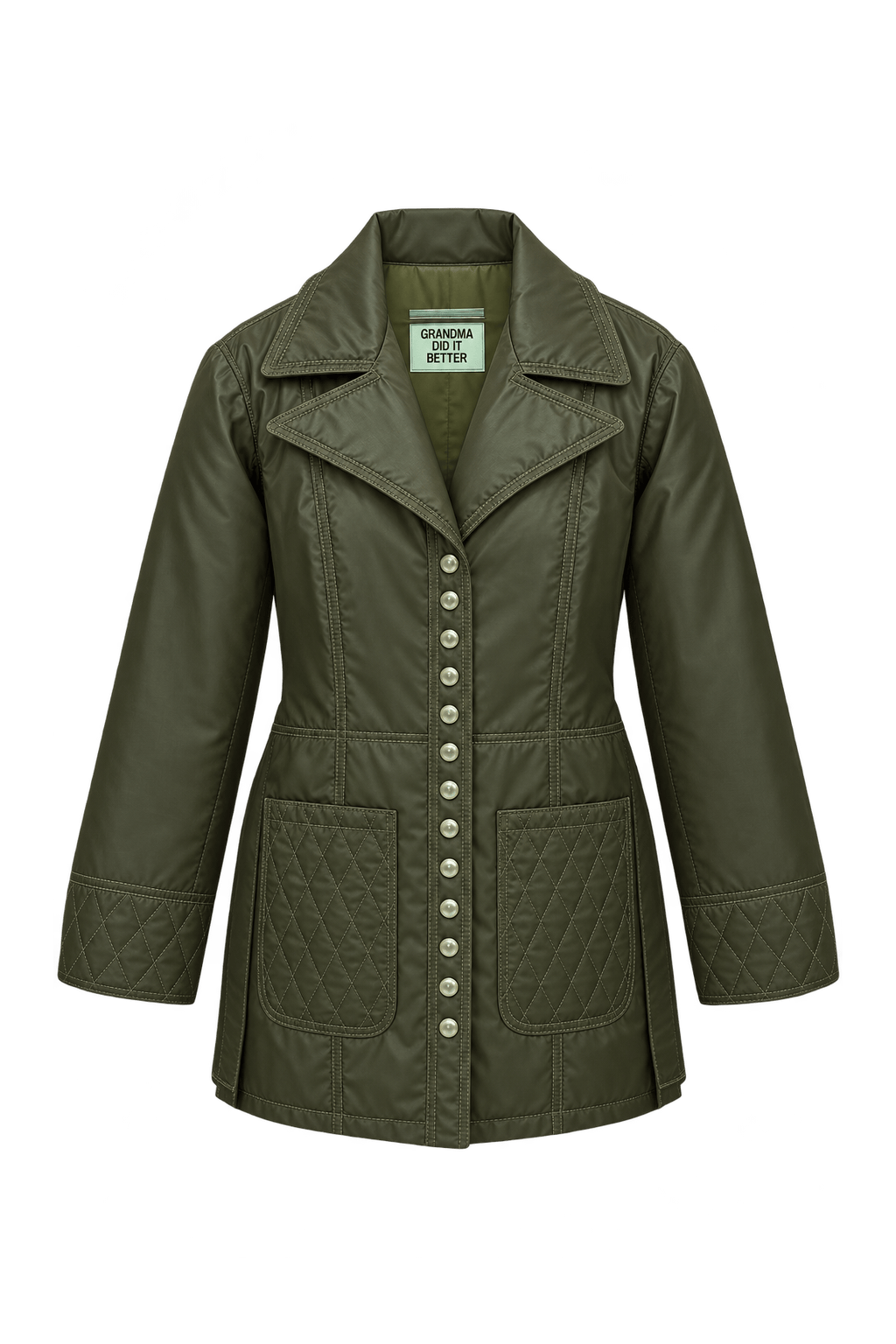 1970s Dark Olive Green Synthetic Fabric Jacket - Front View
