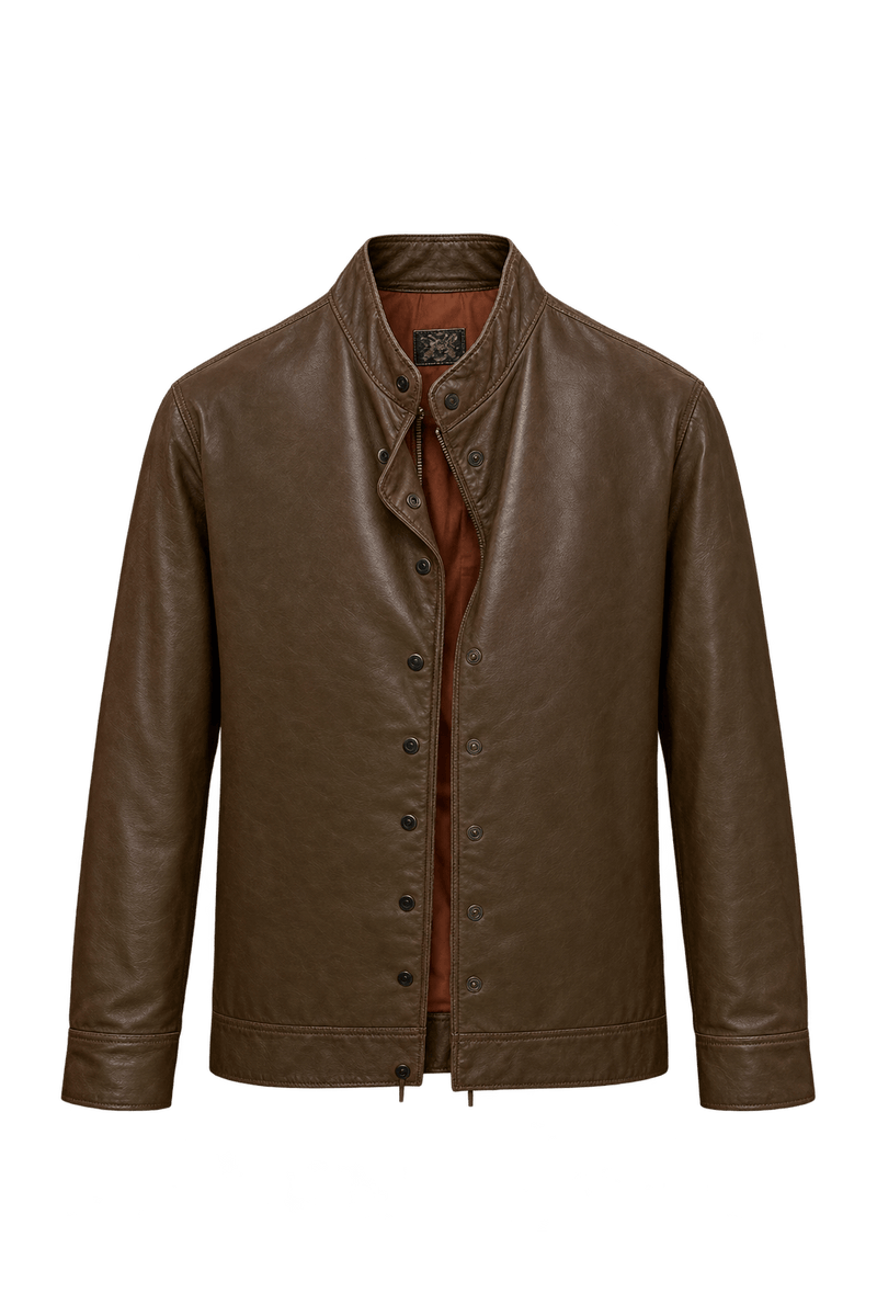 1980s Medium Brown Leather Jacket - Front View