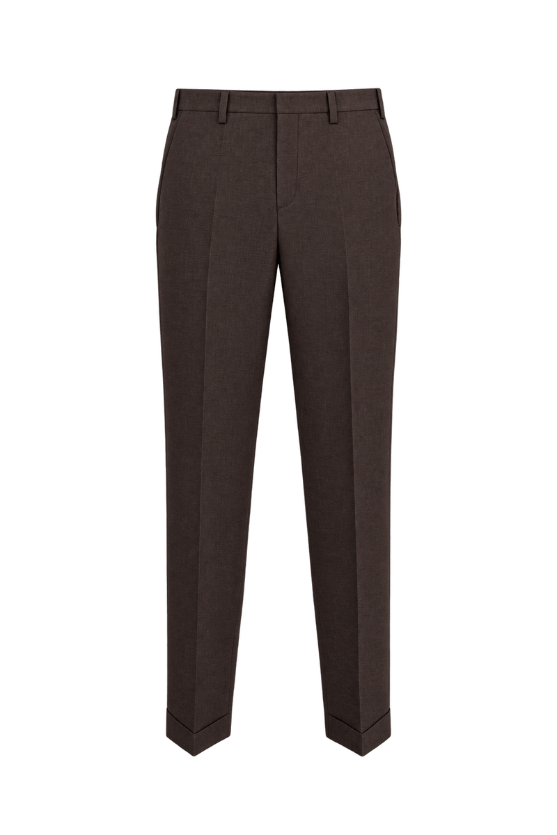 1980s Dark Chocolate Brown Woven Trousers - Front View