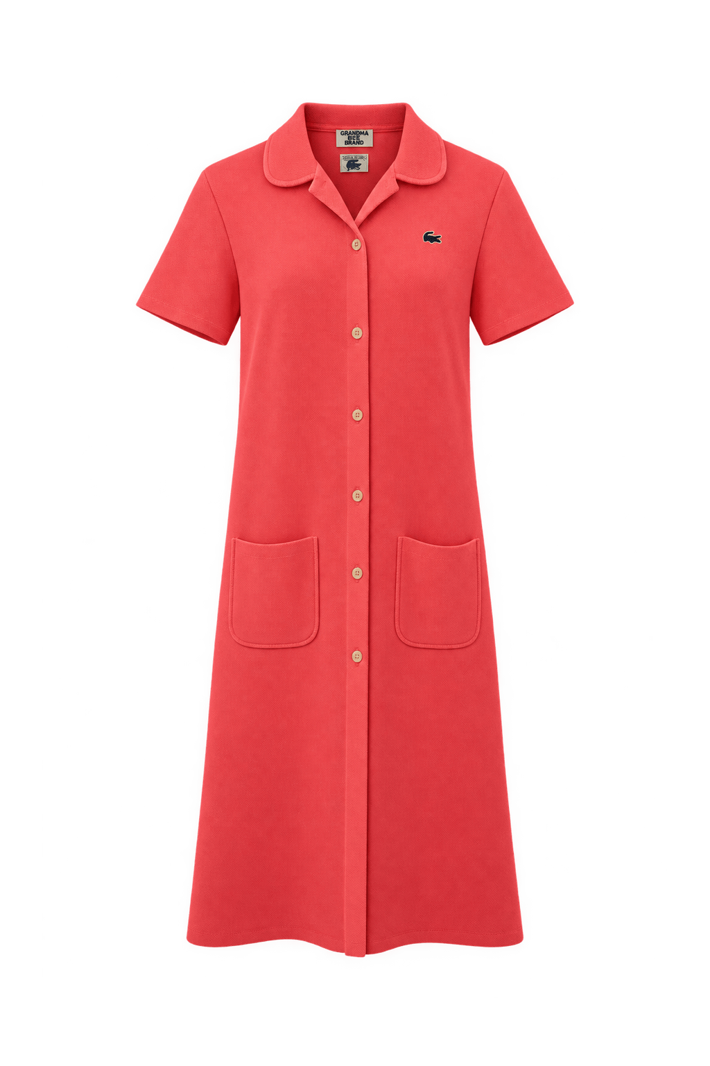 1990s Bright Coral Pink Knit Dress - Front View
