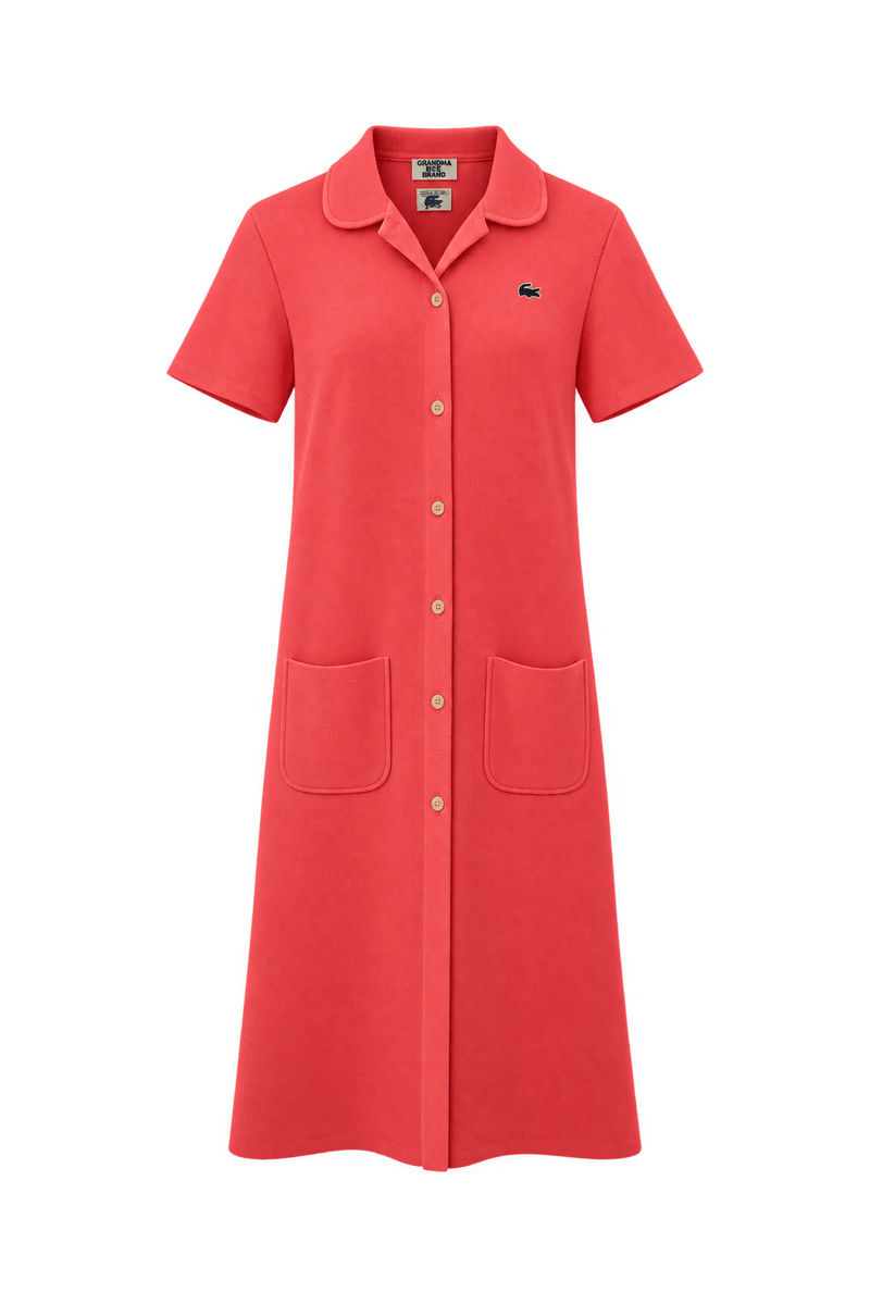 1990s Bright Coral Pink Knit Dress - Front View