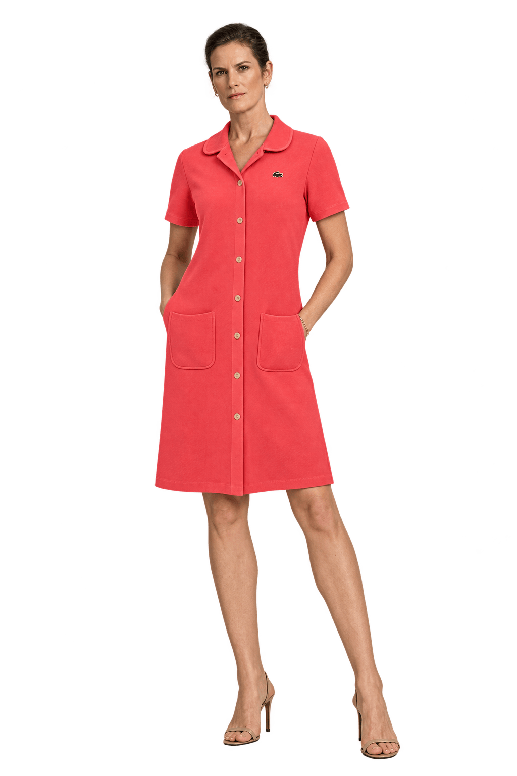 1990s Bright Coral Pink Knit Dress - Model